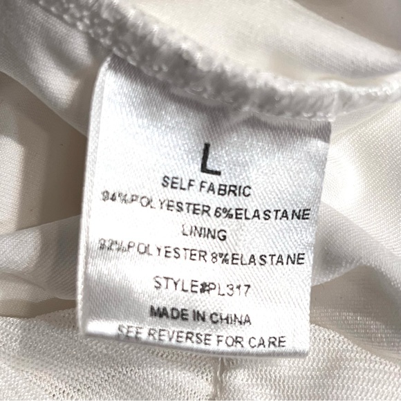 Pink Lily White Ruched Bodycon Dress L Sheer Mesh Long Sleeve Romantic - Picture 9 of 11